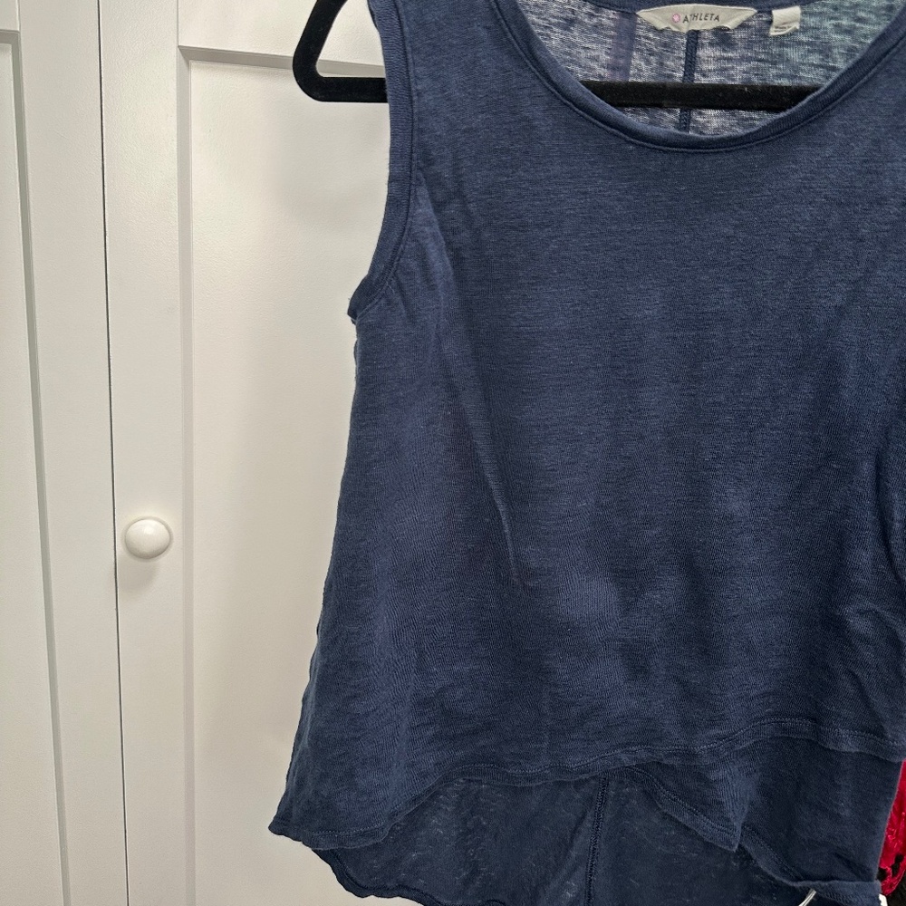 Athleta 100% linen navy blue pullover tank Small light weight sleeveless casual